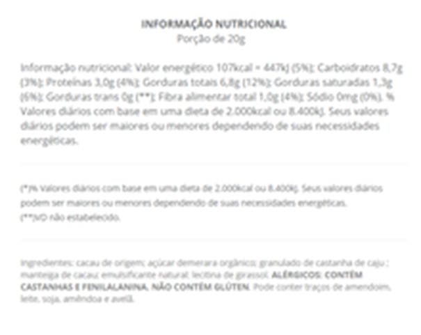 Imagem de CHOC Chocolate 60% cacau com castanha de caju 80g