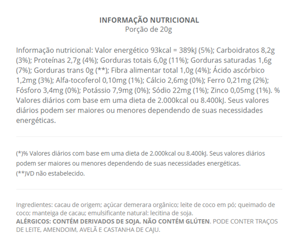 Imagem de CHOC Chocolate 50% cacau ao leite de Coco 80g