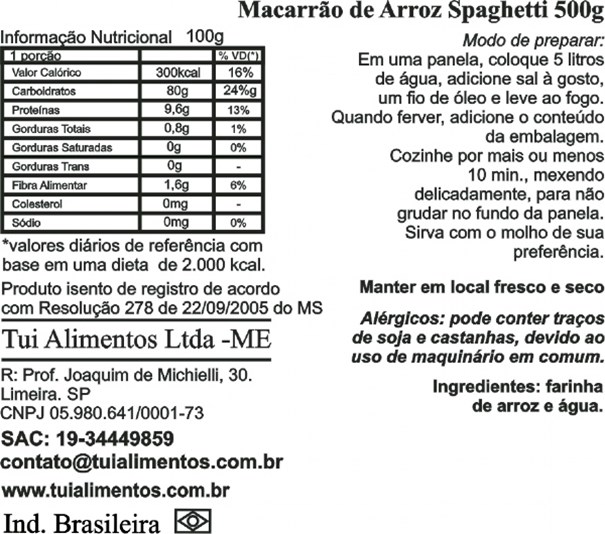 Imagem de Macarrão de Arroz Espaguete Sem Glúten Tui Alimentos 500g
