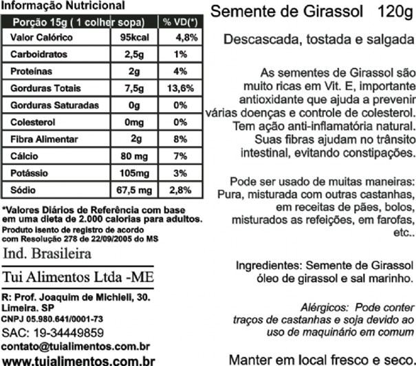 Imagem de Semente de Girassol Tui Alimentos Desc Torr com Sal 120g