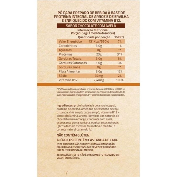 Imagem de True Vegan Chocolate Avelã Proteína de Ervilha e Arroz - 837g