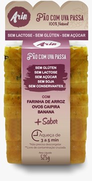 Imagem de Pão Forma Sem Glúten Sem Lactose Arin Uva Passas Congelado 525g