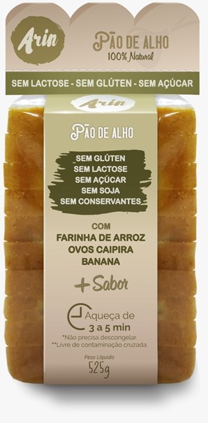 Imagem de Pão forma s/glúten e Lactose de  alho congelado 525g -Arin