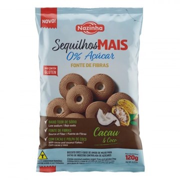 Imagem de Sequilho Mais Zero Sabor Cacau e Coco Nazinha 120g