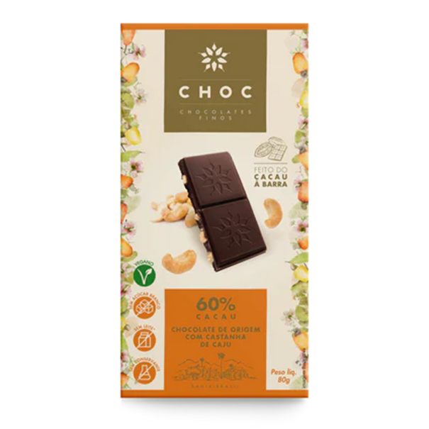 Imagem de CHOC Chocolate 60% cacau com castanha de caju 80g